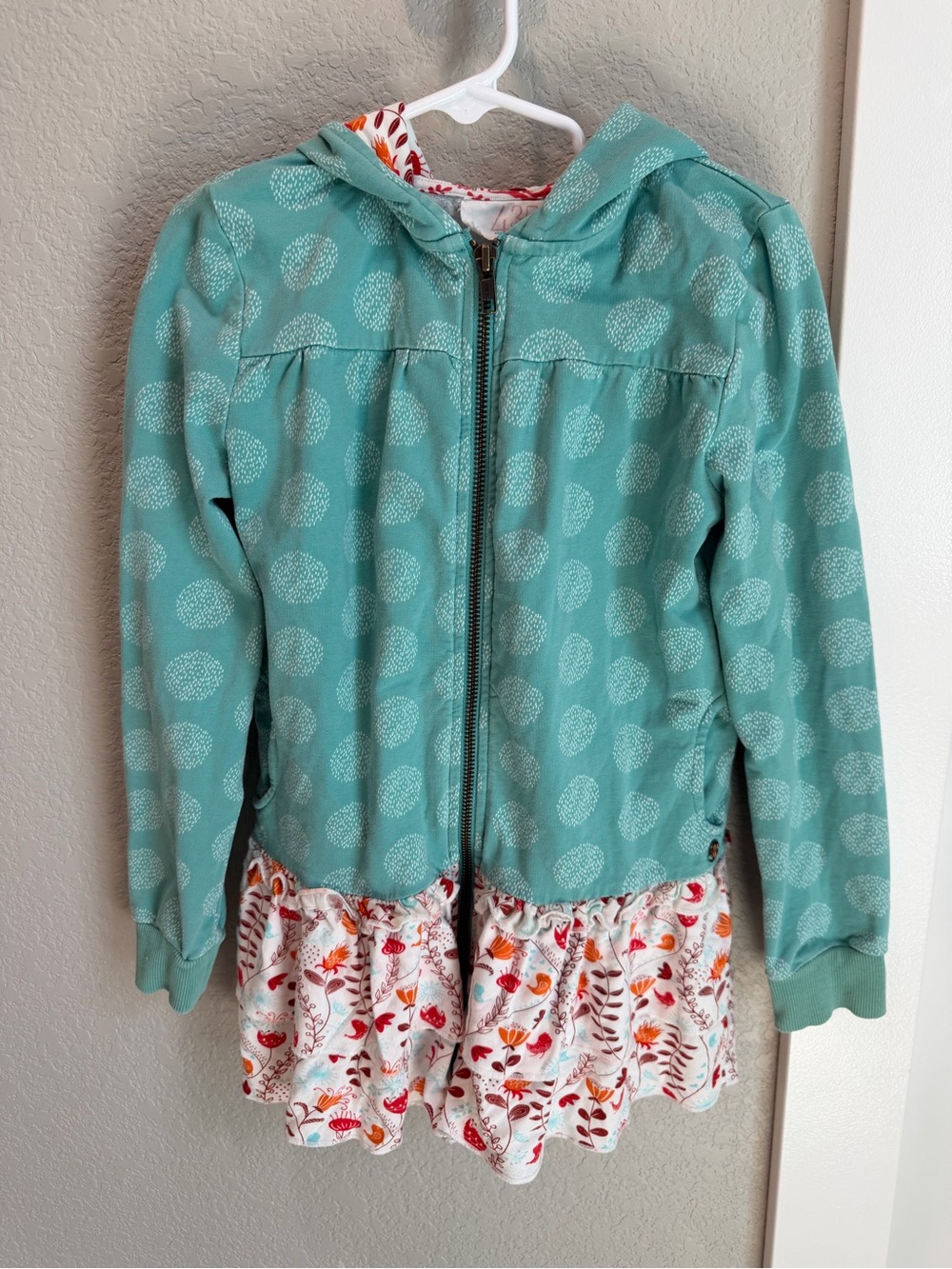 Matilda Jane Teal Hooded Zip Sweatshirt with Floral Ruffle